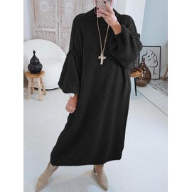 Saodimallsu Womens Oversized Sweater Dress Mock Neck Long Sleeve Casual Warm Chunky Knit Fall Winter Maxi Dresses Black