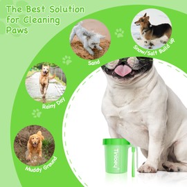 Tinioey Paw Cleaner with Handle for Small to Medium Dogs - Clean Muddy Feet, Paws and Paw Washer for Pets (Green)