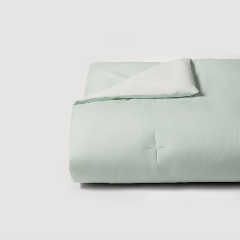 JAJU [JAJU] Crinkle Cotton Contrast Quilt Blanket Q Mint White