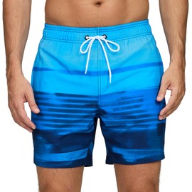 Vorvowry Men's Waterproof Quick-Drying Swimming Trunks, Comfortable Adjustable Drawstring Swimming Trunks, Fashion Swimwear for Men with Zip Pocket, Gradient stripes