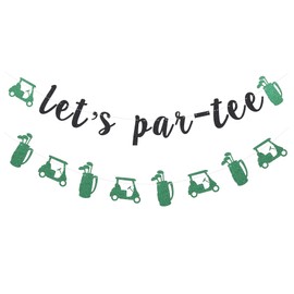 Glitter Golf Themed Banner Let's Par-Tee Banner for Golf Birthday Party Supplies Boy Girl Baby Shower Decorations - Black and Green