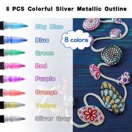 Hiyouer Double Line Outline Pens, 8 Colours Shimmer Metallic Markers Glitter Pens fo DIY Art Craft Scrap Booking Posters Doodle Dazzle for Birthday Greeting Festival Card