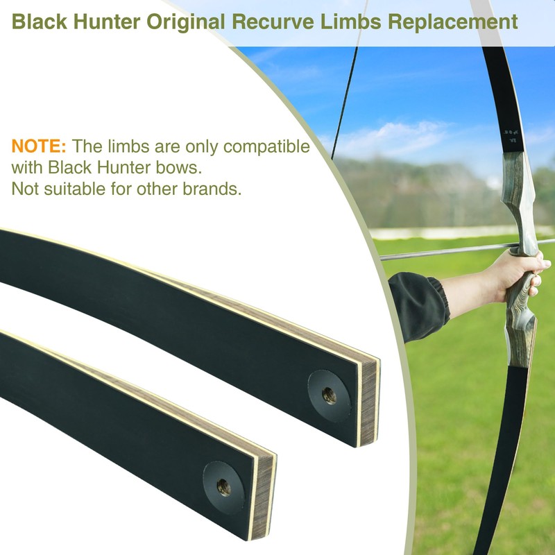 Black Hunter Original Recurve Bow Limbs Replacement, GLURAK 50lb Fiberglass