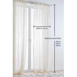 Jotex Ellen Multifunctional Curtain, High-Quality Semi-Transparent Linen Curtains for the Living Room (Set of 2), Linen Beige, 250 cm