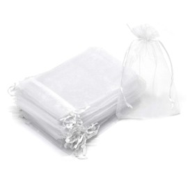 Dealglad 50Pcs White Organza Bags 3.5x4.5 inches, Sheer Drawstring Wedding Party Favor Bags Jewelry Gift Pouches Christmas Candy Bags