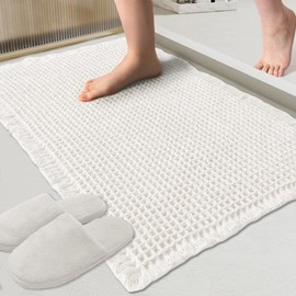 ZALL Waffle Bath Mat White Super Absorbent Non Slip Bathroom Rug 18x30inch,Machine Washable Ultra Soft Floor Mats