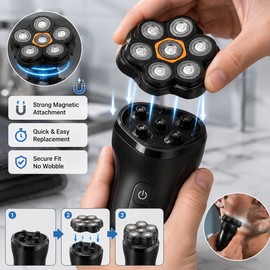 6D Magnetic Replacement Shaver Head for Bald Head Shaving – Stainless Steel Blade Assembly for Easy Cleaning & Daily Grooming