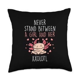 Never Stand Between Girl And Axolotl Funny Pet Girls Women Throw Pillow