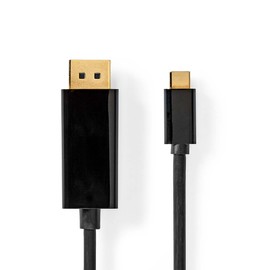 Nedis USB-C™ Adapter - USB 3.2 Gen 1 - USB-C™ Male - DisplayPort Male - 4K@60Hz - 2.00 m - Round - Gold-Plated - PVC - Black - Label