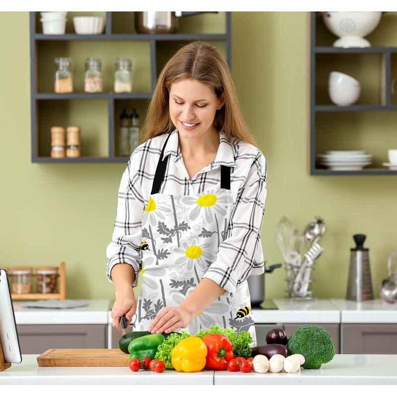 BGBDEIA Bees and Chamomile Kitchen Apron for Women Men, Adjustable