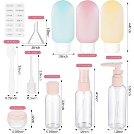 13 piezas Juego de botellas de viaje, Botellas de viaje a prueba de fugas para artículos de aseo aprobados por la TSA,con etiqueta recipientes para viaje,sin BPA,kit de viaje recargable (Rosa)