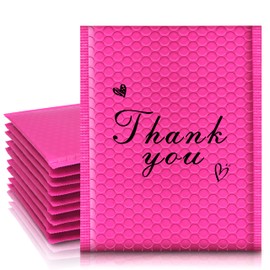 Jowlroel Thank You Bubble Mailers 8.5x12'' 25 Pack, Self Sealing Padded Envelopes, Strong Adhesion Bubble Envelopes, Waterproof Mailing Envelopes, Cushioning Shipping Envelopes - Rose Red