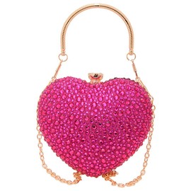 HeiDmai Heart Shaped Clutch Purse Mini Love Heart Rhinestone Wedding Party Evening Handbag, Rose