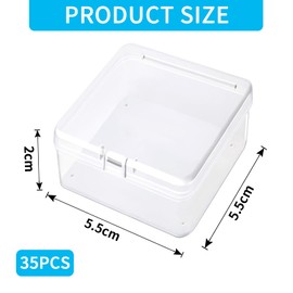 Pack of 35 Storage Boxes with Lids Small 5.5 x 5.5 x 2 cm Plastic Box Small Box with Lid Transparent Plastic Empty Mini Storage Box for Small Beads Jewellery Small Items Craft Accessories