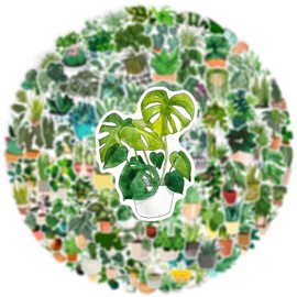 100 Pcs Green Potted Plants Stickers for Girls Boys Children Teens,Plants Modern Simplicity Stickers for Laptop Water Bottles,Bicycle,Skateboard,Computer,Waterproof Vinyl for Wall,Graffiti Stickers