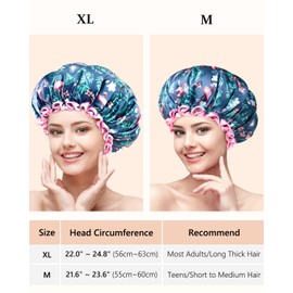 mikimini Large Shower Cap for Women Long Hair, Reusable Shower Cap Double Waterproof Hair Cap for Shower, Soft PVC Lining Bath Cap for Girls X-Large Pack of 1
