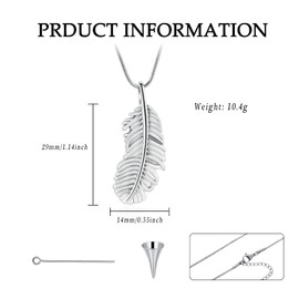 Cremation Jewelry Memorial Urn Necklace for Ashes Feathers Urn Pendant Necklace Ashes Keepsake for Women,Men(Silver)