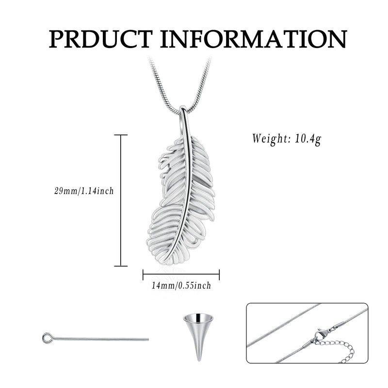 Cremation Jewelry Memorial Urn Necklace for Ashes Feathers Urn Pendant