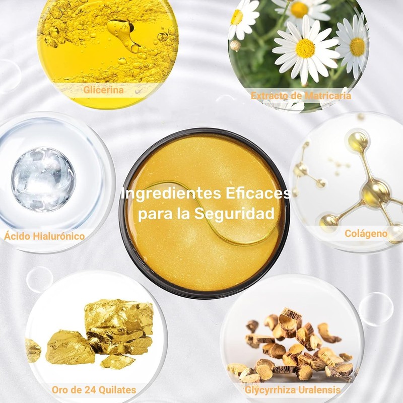 Parches para Ojos Ojeras 24k Oro-30 Pares- Parches de Colageno