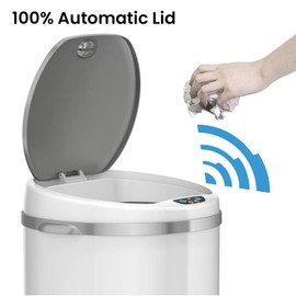 iTouchless 13 Gallon Trash Can with Odor Filter, Round White Stainless Steel Trashcan Garbage Bin for Home Office Work Bedroom Living Room Garage Large Capacity Slim Wastebasket
