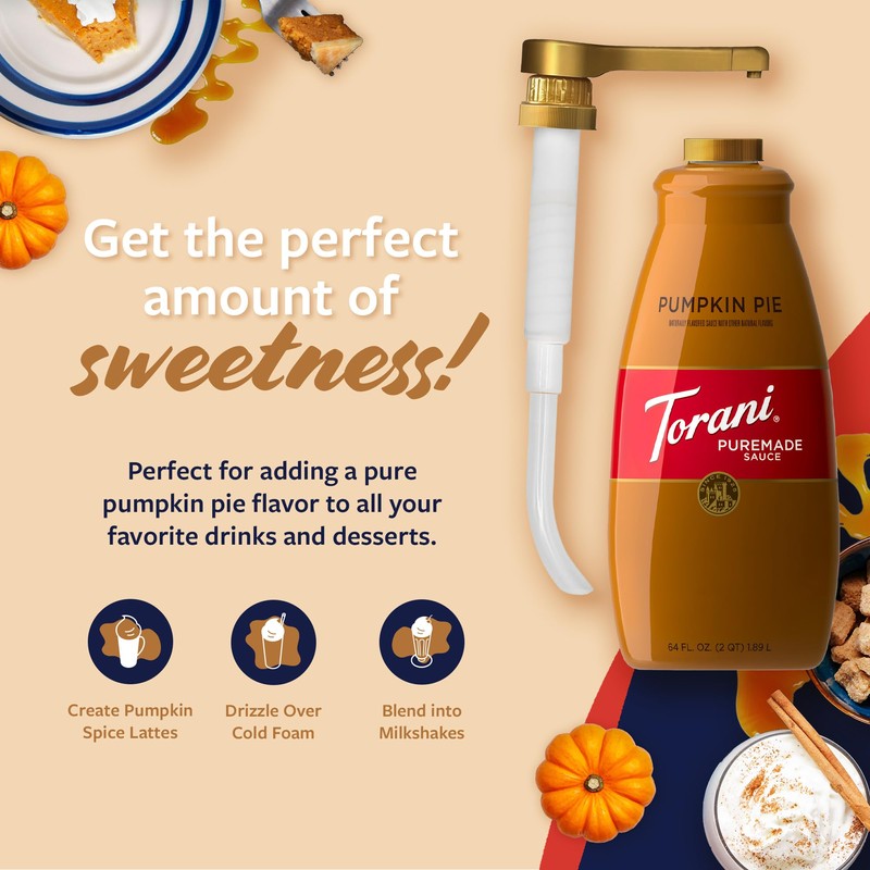 Torani Puremade Pumpkin Pie Sauce for Coffeehouse Drinks and Desserts,