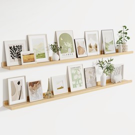 Picture Ledge Shelf, Floating Shelves Set of 2, 72 Inches Long Large Nursery Book Shelves for Toys Storage, Kids Bookshelf Wall Mounted for Living Room Bedroom Decor Books Photo Frames, Natural