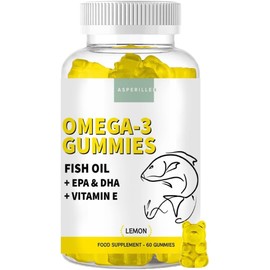 Omega 3 Gummy Bears with Vitamin E from Lemon Flavoured Fish Oil - High Dose Omega 3 Fatty Acids EPA and DHA - 400 mg EPA + 200 mg DHA - Omega 3 Gummies - 60 Units