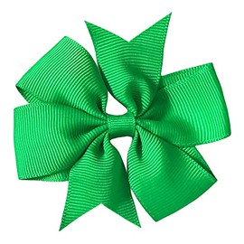 Emerald Green Grey Girls School Hair Bows Clips Slides Grips 3" Inch Pinwheel Soft Vibrant Ribbon 10pcs (5x Grey / 5x Green)