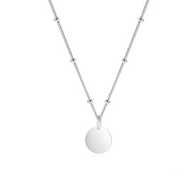 Women's Silver Necklace - 925 Sterling Silver Pendant Charm Small Chain Beaded Necklace Layered Stacking Curb Chain Necklace for Women Ladies Girls (Disc)