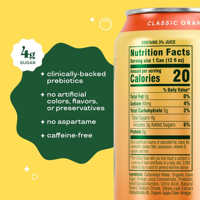 Bloom Pop Prebiotic Soda 12 Pack, Classic Orange Flavor, 12oz