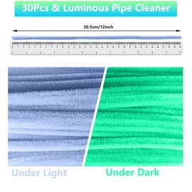 EQUIJUANCE 30 PCS Pipe Cleaners Craft Supplies, Glow-in-The-Dark Chenille Stems with Dense Fiber, Craft Supplies for Art DIY Decorations. Suitable for Making Holiday Related Decorations. (Light Blue)