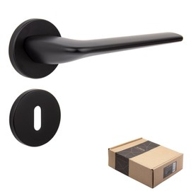 APECS Door Handles Interior Doors Door Handle Black Matt Modern Door Handle for Front Door and Interior Door with Square Rosettes Handle Set with Mounting Material Door Fitting Model Capella BB -