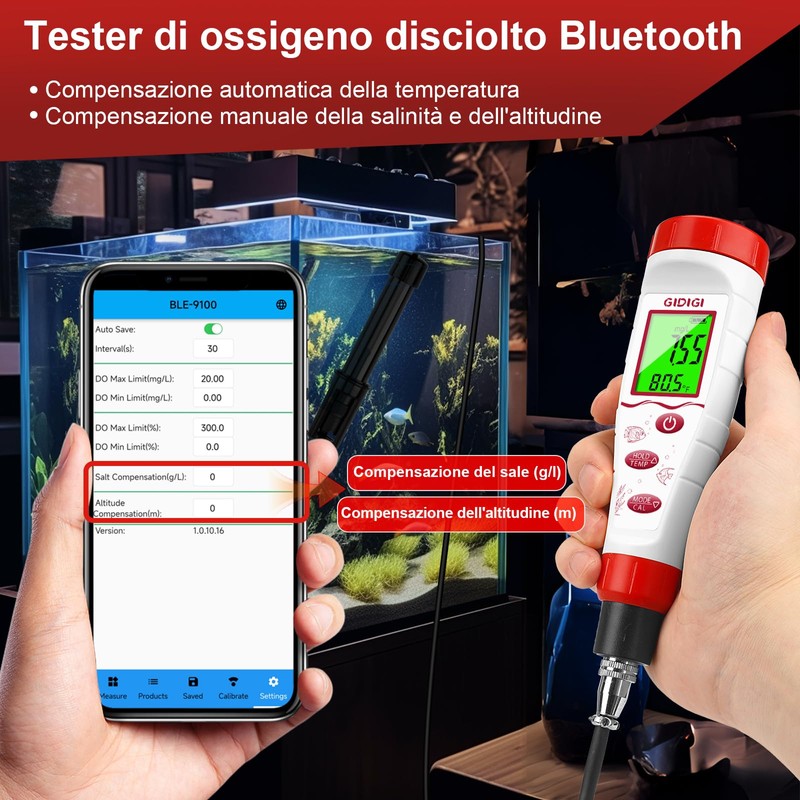 Misuratore digitale per ossigeno disciolto, GIDIGI Tester per ossigeno disciolto