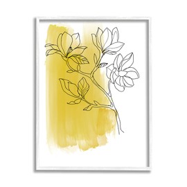 Stupell Industries Tree Blossom Branch Line Drawing Yellow Brush Pattern, Designed by Bronwyn Baker White Framed Wall Art, 11 x 14