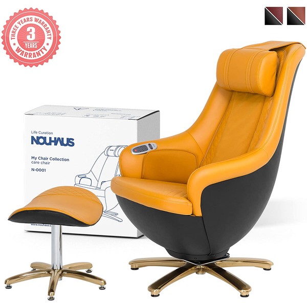 NOUHAUS Massage Chair with Ottoman – Decor Enhancing Massage Chairs with Shiatsu Massager Plus Heat for Neck, Shoulder, Lower Back and Buttocks - Full Body Massagers - Mustard
