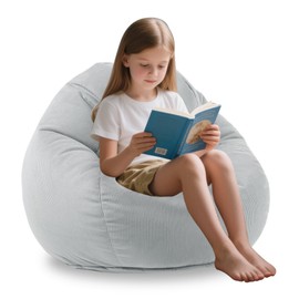 LPMOERA Bean Bag Chairs for Kids/Teens with Memory Foam Filling BeanBag with Handle Ultra Soft BeanBag Chair for Living Room Bedroom College Dorm Reading Chair Light Grey