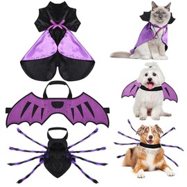 Sunnymove 3 Pcs Halloween Cat Dog Costume Set Purple Giant Pet Spider Cosplay Dragon Wings Costume Cosplay Accessories Halloween Puppy Decorations for Dogs and Big Cats