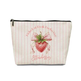 EVER-GOING TUNE Strawberry Bow Makeup Bag, Fruit - Themed Gifts for Women,Sweet Strawberry Stuff, For Women Sister Girl Western Lovers Birthday Christmas Friendship Travel Toiletry Bag.