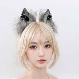 Cat Ear HairBand Faux Fur Animal Ears Metal Chain Punk Dark Cosplay Custume Gothic Style Headwear