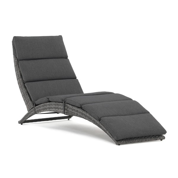 JOIVI Patio Chaise Lounge, Outdoor Lounge Chair, PE Rattan Foldable Chaise Lounger with Removable Dark Gray Cushion, Suitable for Poolside, Garden, Balcony