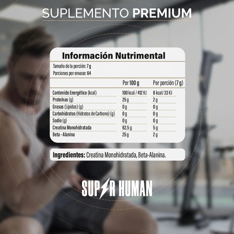 Super Human Creatina Monohidratada Premium En Polvo 450gr Sabor Sin