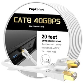 Cable Ethernet Cat 8 de 6 metros, cable de red LAN Cat8 de alta velocidad, 40 Gbps a 2000 MHz RJ45, cable de conexión plano de Internet para computadora, resistente a la intemperie, S/FTP resistente a