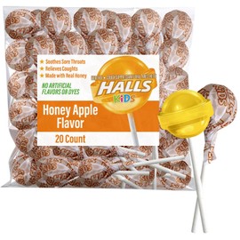 Halls Kids Sore Throat & Cough Pops - 20 Individually Wrapped Lollipops - Delicious Apple Honey Sticks – Delicious Apple Honey Sticks (20 Pops)