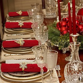 12 Servilleteros Navideños con Diamantes de Imitación Servilletero con Forma de Copo de Nieve y Árbol de Navidad Servilletero de Metal para Navidad Boda Decoración de Mesa (Dorado)