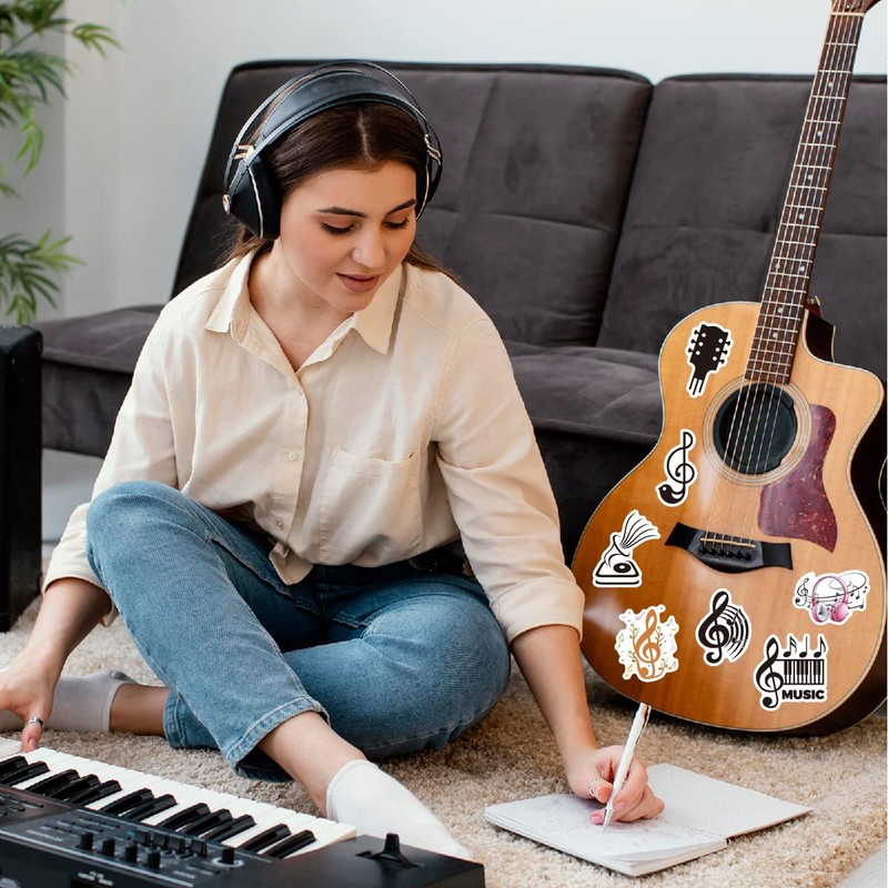 Pigbit 50Pcs Music Symbol Stickers - Waterproof Vinyl Musical Note,Instrument,Record