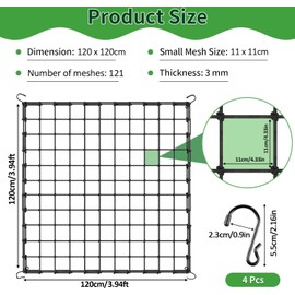 Haoledy Scrog Net 120 x 120 cm, Grow Tent Net Grow Net with 4 Hooks, Elastic Plant Net, Trellis Net Trellis Net for Grow Tent, for Supporting Climbing Plants such as Vegetables, Fruits, Flowers