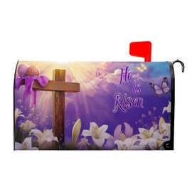 Easter Cross Religious Mailbox Covers Christian Mailbox Cover He is Risen Magnetic Mailbox Wraps Spring Lily Flower Post Letter Box Cover 18X 21 for Garden Outdoor Decor