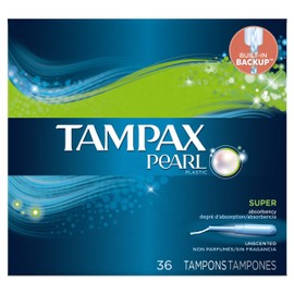 Tampax Pearl Plastic Super Absorbency Unscented Tampons, 36 Count,