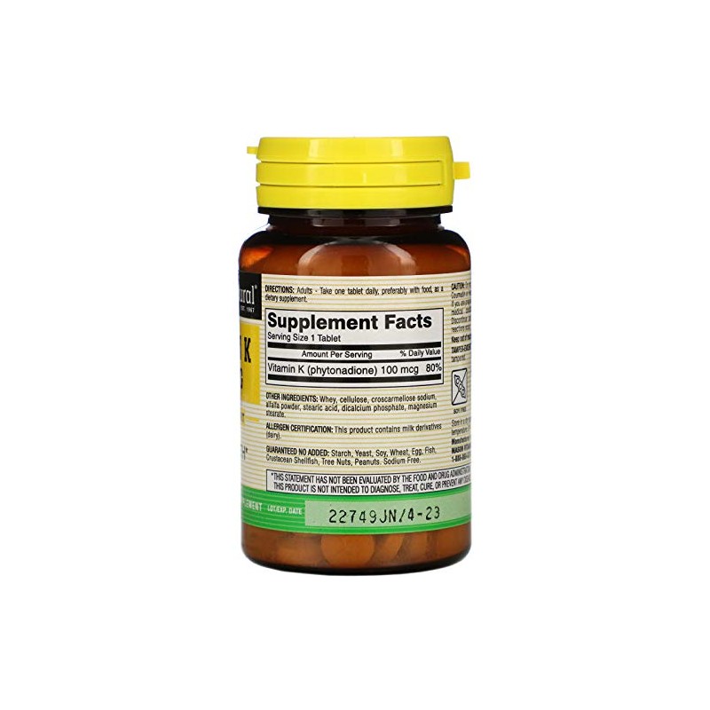 Mason Vitamins Vitamin K 100 mcg Tablets, 100-Count Bottles