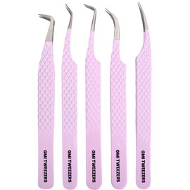 GMI Lash Tweezers - Set of 5 Stainless Steel Eyelash Extension Tweezers - Multipurpose for Individual Extensions (Pink)